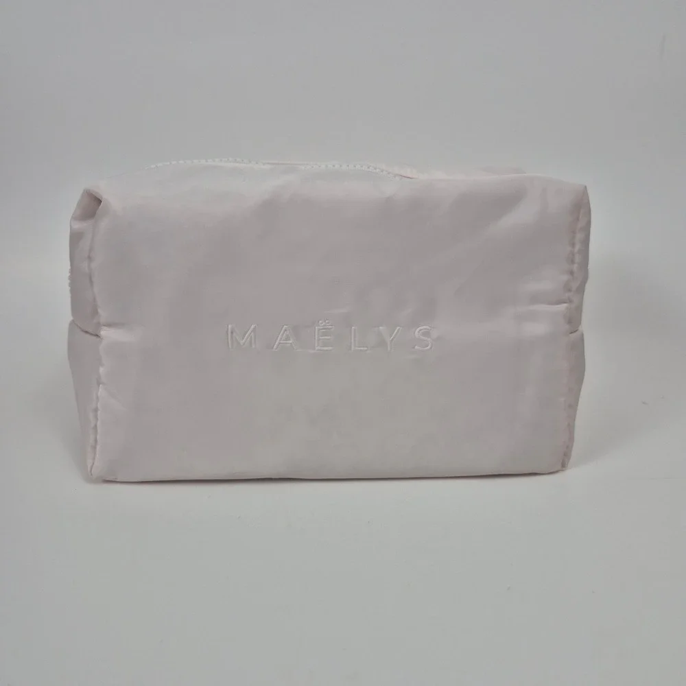 MAELYS Cosmetics Puffer Makeup Bag Pale Pink Quilted Nylon Travel Pouch